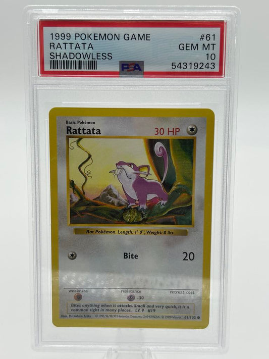 Rattata | 61/102 | Base Set *Shadowless* | PSA | Grade 10