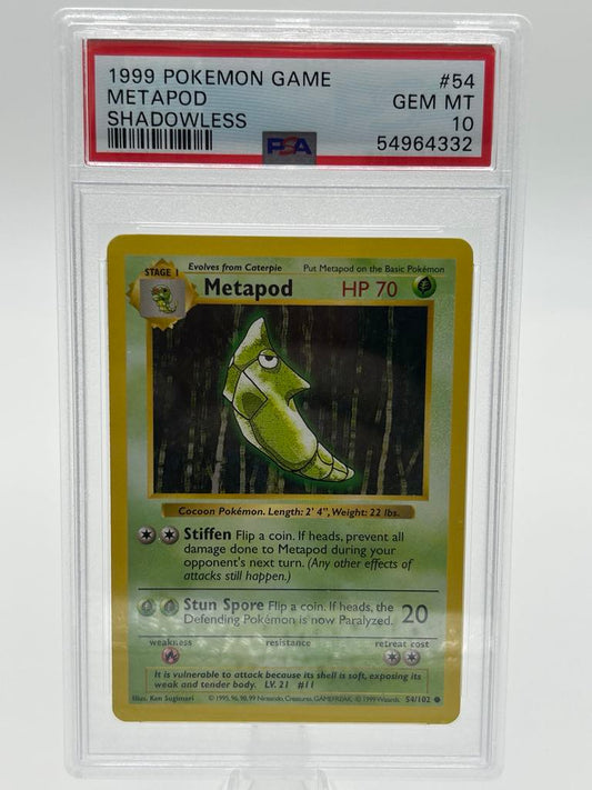 Metapod | 54/102 | Base Set *Shadowless* | PSA | Grade 10